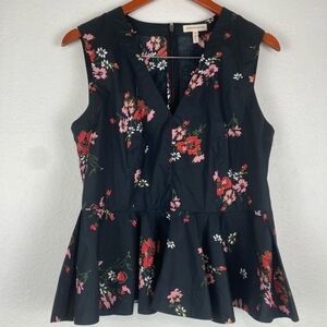 Rebecca Taylor Black Floral Peplum Blouse